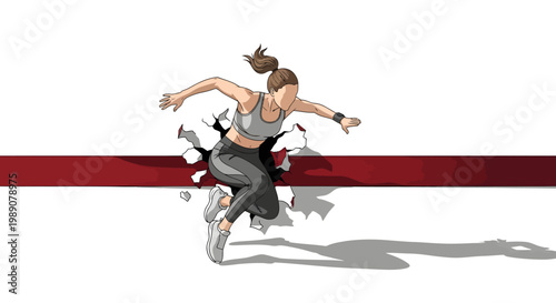 Athletic Female Runner Breaking Through Barrier Concept Illustration representing Success and Breakthrough