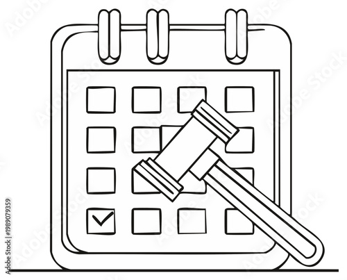 Calendar with Check Mark and Gavel Outlined Icon Legal Deadline Court Date
