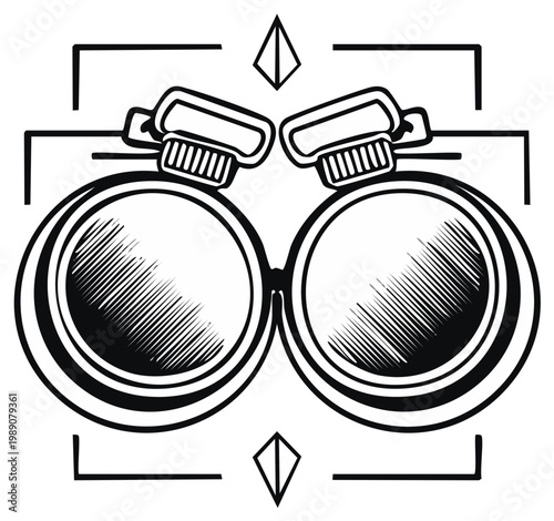 Binoculars Illustration, Sketchy Black and White Design