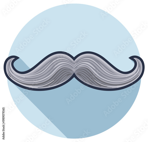 Stylish Grey Mustache Graphic Classic Handlebar Icon with Round Blue Background