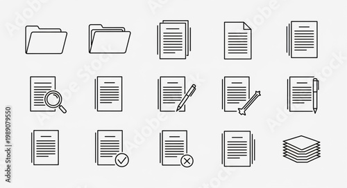 Collection of document and folder icons for organization and data management.