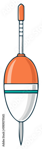 Orange and white fishing bobber signaling a bite