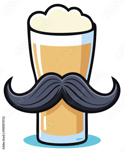 Beer with Moustache Cartoon Illustration