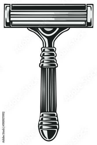 Retro manual razor illustration for shaving close personal care grooming and facial hygiene tool featuring a vintage style handle and cartridge