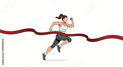 Female Runner Crossing Finish Line Vector Illustration - Concept of Success, Winning, and Achievement