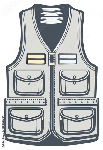 Outdoor adventure utility vest with multiple pockets cartoon vector illustration