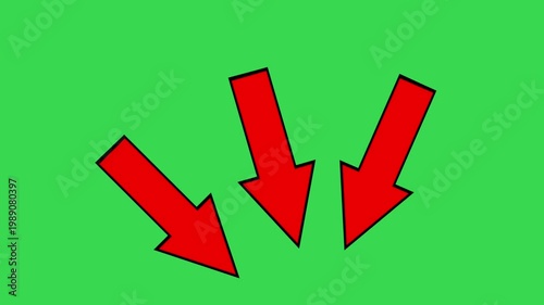Animated Three Red Arrows Pointing Down with Bounce Effect - Green Screen Chroma Key