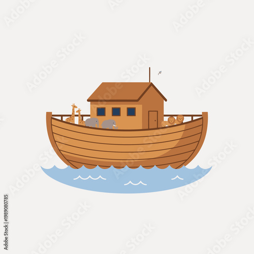 Minimalist Noah Ark Boat Flat Vector Illustration on Water
