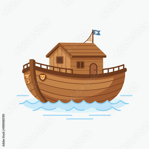 Minimalist Noah Ark Boat Flat Vector Illustration on Water