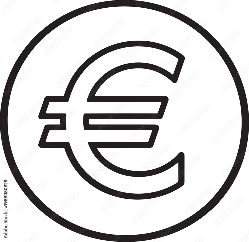 Obraz premium Euro symbol icon in a circle isolated on transparent background