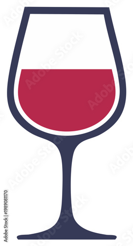 Stylized graphic icon of a wine glass filled with rich red wine, symbolizing beverages, celebration, and luxury.