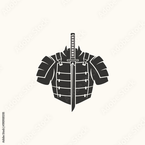 Samurai Armor With Katana Sword Icon Silhouette