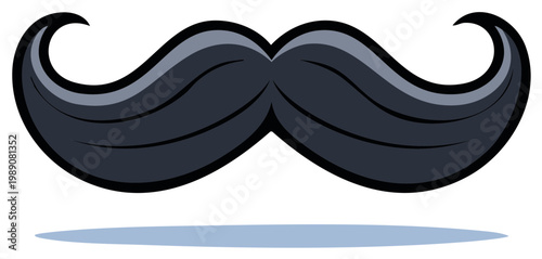 Detailed Dark Blue Mustache Illustration with Upward Swirls and a Subtle Shadow