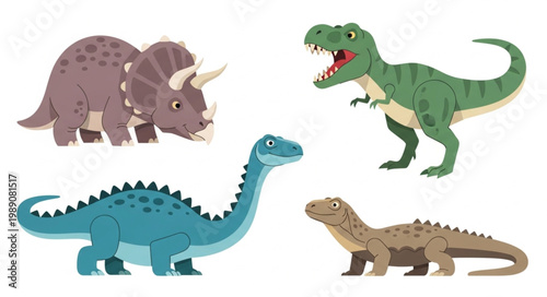 Four different cartoon dinosaurs on a white background.