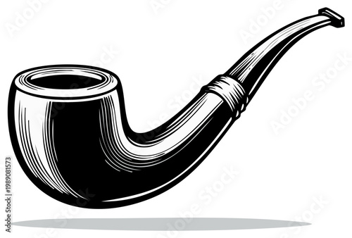 Detailed black and white illustration of a tobacco smoking pipe