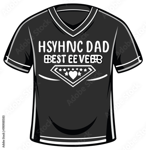 Black t-shirt with best dad ever message superhero graphic and stylish typography