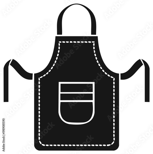 Simple Black Apron Icon with Pocket and Stitching Detail