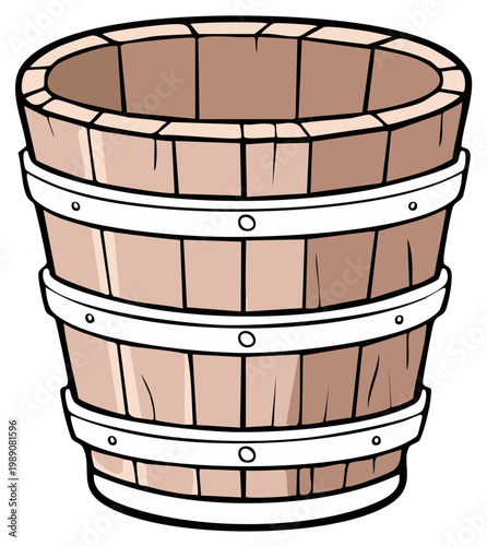 Empty rustic wooden bucket or tub illustration isolated graphic
