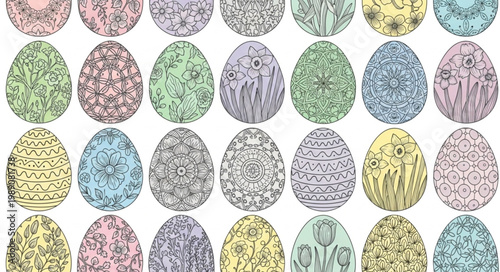 Colorful Easter Eggs Decorated with Intricate Patterns.