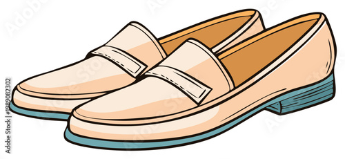 Cartoon vector illustration of a pair of classic peach colored loafer shoes for elegant comfort