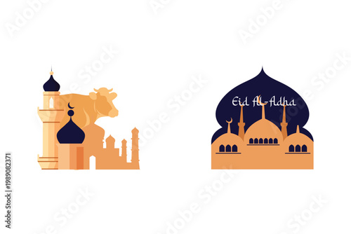 Mosque For Eid Mubarak Celebration. Eid Al adha Concept Icon. Vector Icon graphic illustration