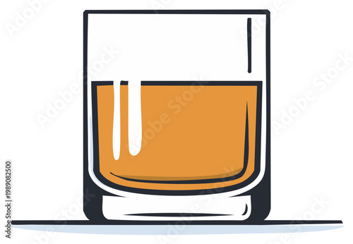 Scotch in a tumbler for cocktail hour or celebrations in hand drawn vector style