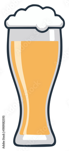 Tall pilsner glass of cold golden lager beer with a frothy head vector illustration