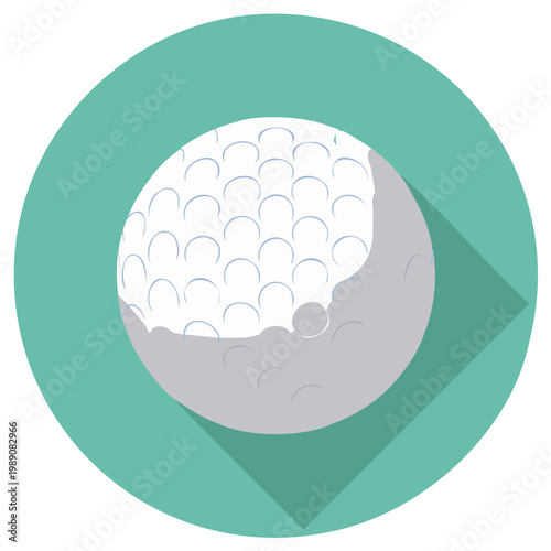 Golf ball icon with dimples on a teal background and long shadow effect