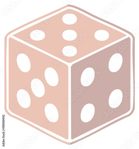 Illustration of a blush toned die with white dots for gambling board games