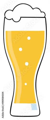Pilsner Glass Filled with Golden Beer and a Fluffy White Head of Foam