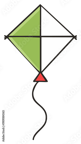 Simple Illustrated Kite Design with Green and White Squares and a Curving Tail