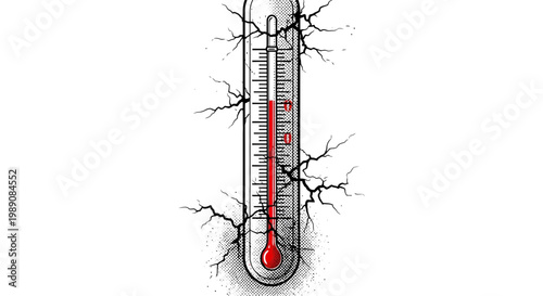 Cracked thermometer showing high temperature, symbolizing heatwave or fever