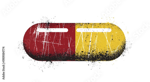 Grunge capsule with red and yellow halves