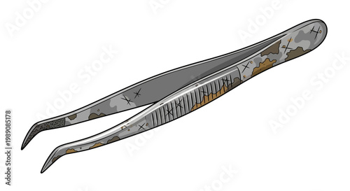 Rusty Metal Tweezers on White Background