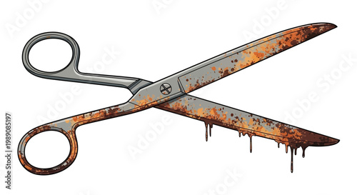 Rusty surgical scissors with dripping rust