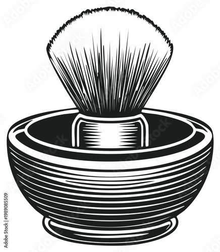 Classic illustration of a shaving brush and bowl for traditional wet shaving rituals