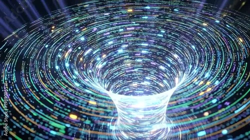 Futuristic Digital Vortex with Neon Lights.