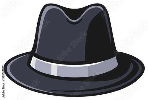 Classic Dark Fedora Hat with Gray Band Illustrated Accessory