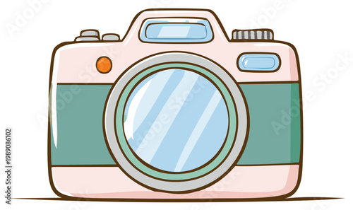Playful Hand Drawn Retro Camera Vector Illustration Pink and Teal Photography