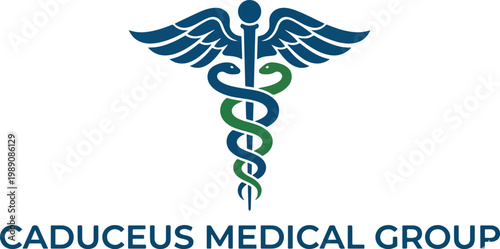 2026 Caduceus Medical Symbol Logo SVG, Blue and Green Winged Snake Staff Vector Clipart, Professional Healthcare and Clinic Branding Asset 
