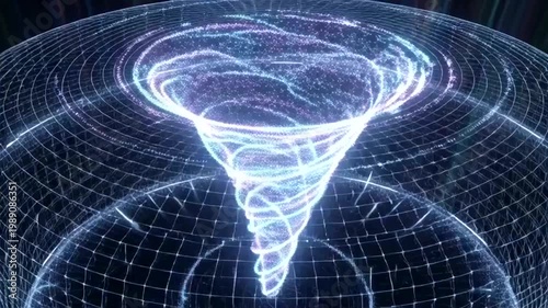 Digital Vortex Animation with Grid Background.