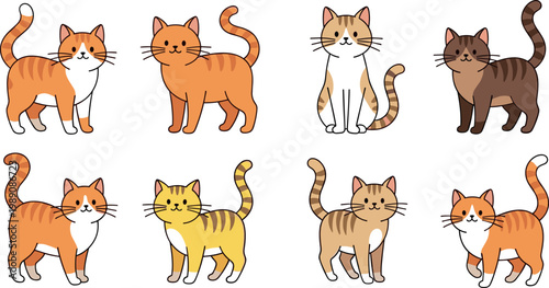 Cute cartoon cats collection set different breeds domestic feline pets colorful kitten characters vector illustration isolated design elements