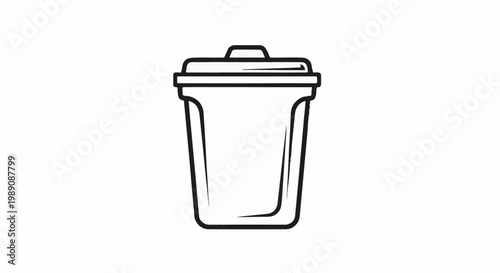 A simple black and white illustration of a trash can with a lid