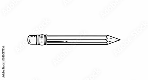 A simple black and white line drawing of a sharpened pencil with an eraser