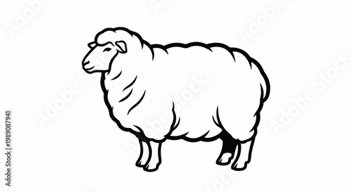 A simple black and white line drawing of a sheep facing left