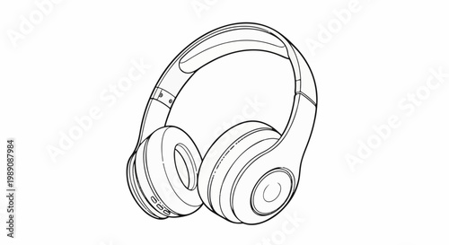 A simple black and white line drawing of headphones, angled to the right