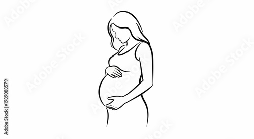 A simple sketch of a pregnant woman holding her belly tenderly
