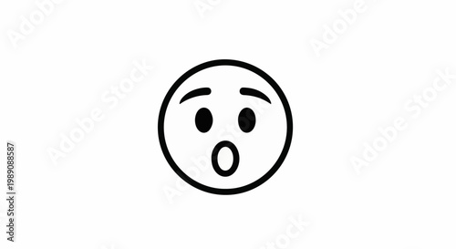 A simple, stark black outline of a surprised emoji face on white