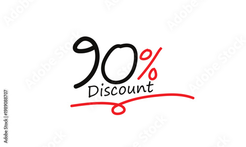 abstract simple black, red 90 percent discount icon design.