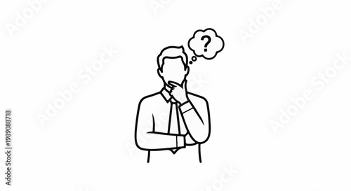 A simplified graphic icon of a person in business attire pondering a question